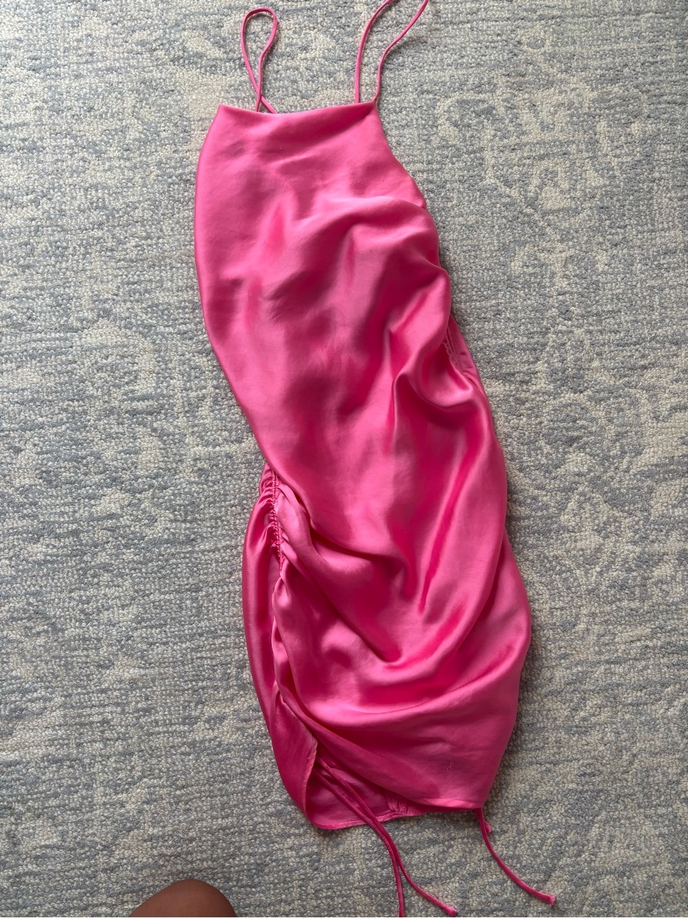Hot Pink Zara Satin Slip Dress with Side Ruched Detail